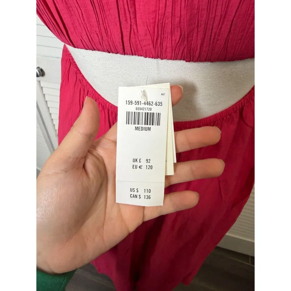 Abercrombie & Fitch Pink Babydoll Crinkle Textured Maxi Dress w/ Pockets Medium
